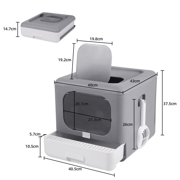 Litiera PREMIUM acoperita cu tavita, lopatica pentru nisip, filtru de carbon, pliabila - imagine 12